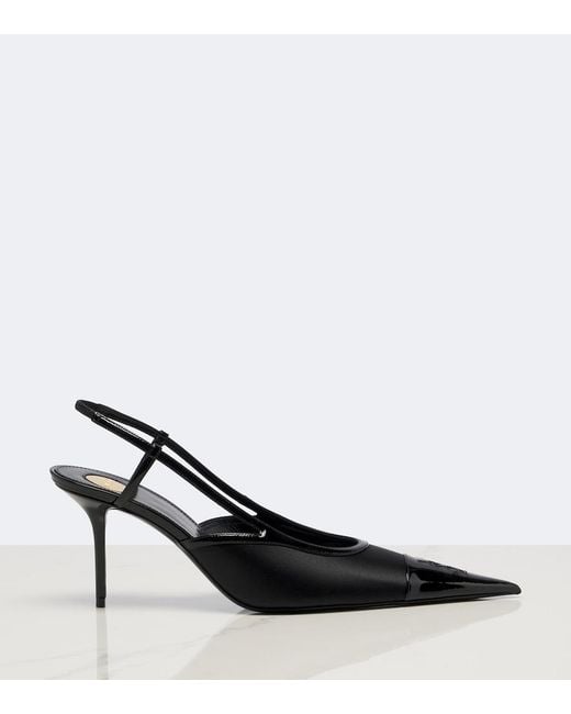 Saint Laurent Black Renee Satin And Leather Slingback Pumps
