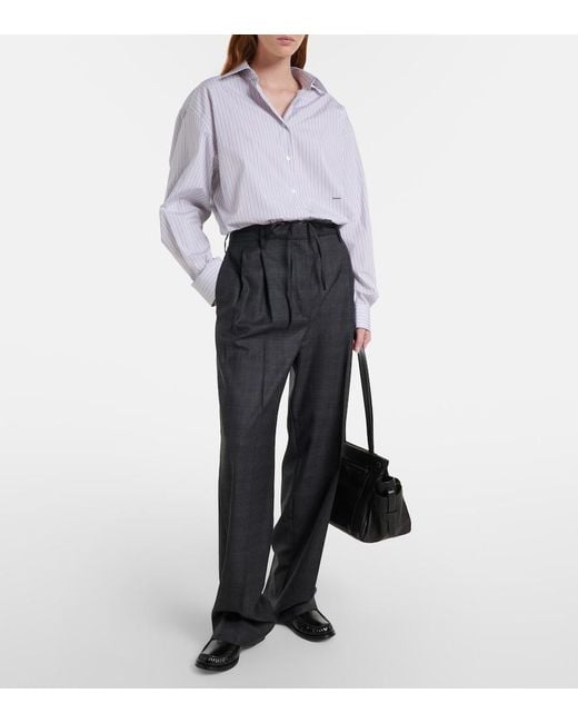 Prada Blue Checked Wool Wide-Leg Pants