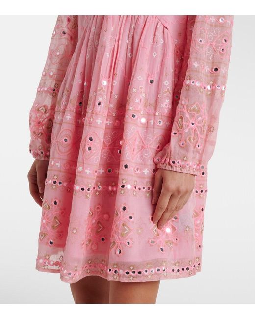 Juliet Dunn Pink Embellished Cotton Minidress