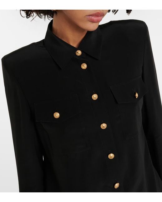 Camicia in seta crepe de chine di Balmain in Black