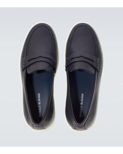 Manolo Blahnik Blue Ellis Leather Loafers for men