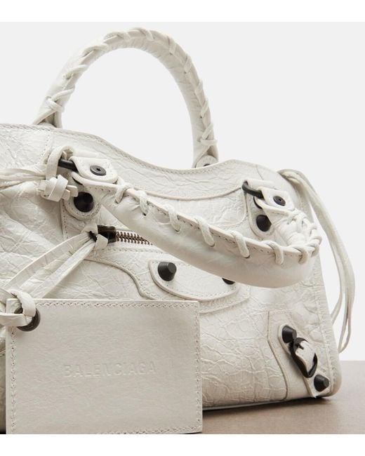Balenciaga White Le City Mini Leather Top-Handle Bag