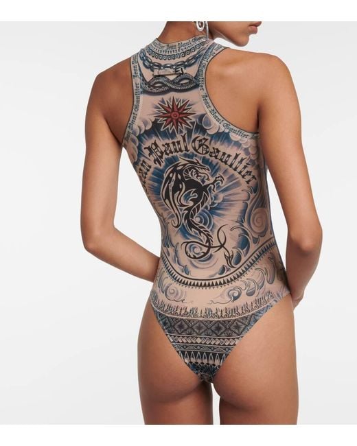 Jean Paul Gaultier Multicolor Tattoo Collection Printed Bodysuit