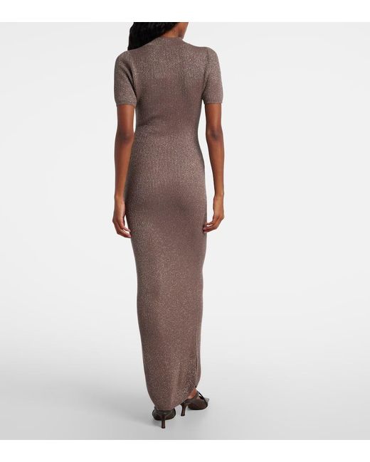 Brunello Cucinelli Brown Ribbed-Knit Cashmere-Blend Maxi Dress
