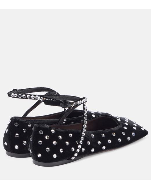 AMINA MUADDI Black Ane Crystal Lace-Up Velvet Ballet Flats