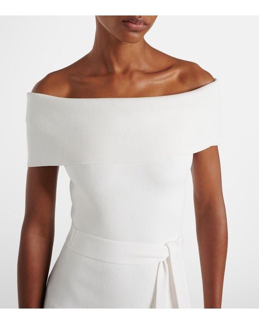 Rebecca Vallance White Mariana Knitted Off-Shoulder Midi Dress