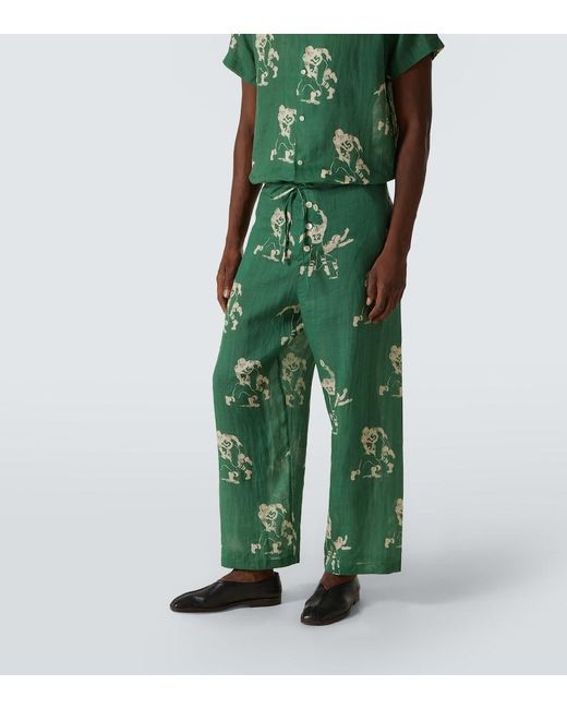 Bode Green Football Linen Pajama Pants for men