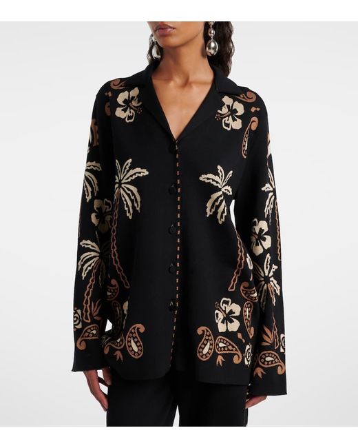 Alanui Black Glimpse Of Eden Wool And Silk Shirt