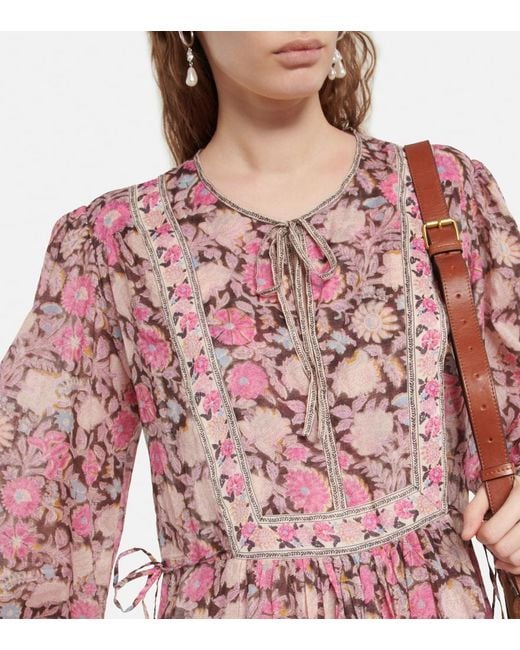 Isabel Marant Red Gilinesia Floral-Print Cotton Minidress