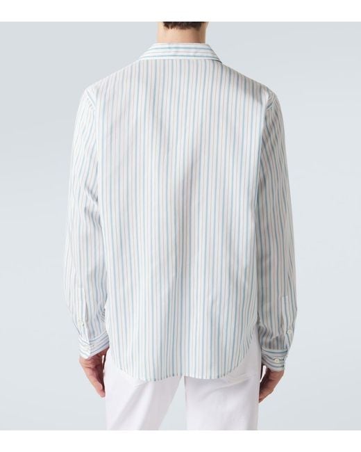 Umit Benan Blue Franco Pinstripe Silk And Cotton Shirt for men
