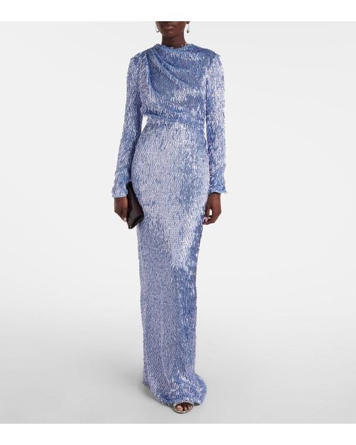 Erdem Blue Draped Embellished Gown