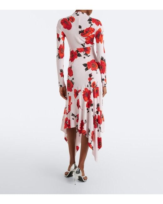 Alaïa Red Floral Asymmetric Jersey Midi Skirt