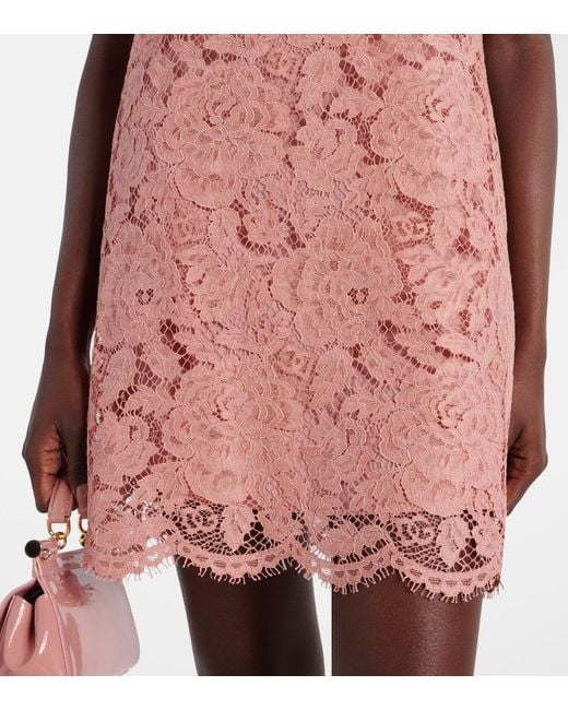 Dolce & Gabbana Pink Sleeveless Floral Lace A-Line Dress With Dg Logo