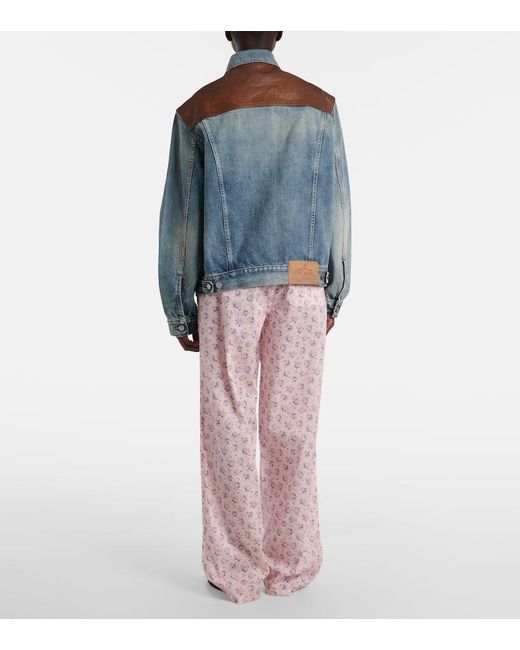Prada Blue Leather-Trimmed Denim Jacket