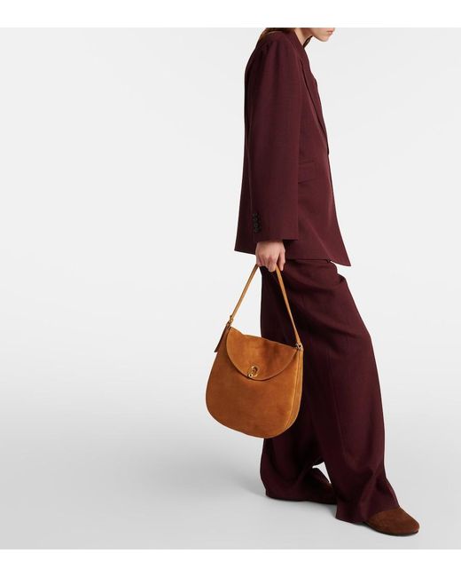 SAVETTE Brown Tondo Large Suede Shoulder Bag