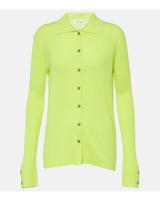 Lisa Yang Green Aria Ribbed-knit Cashmere Cardigan