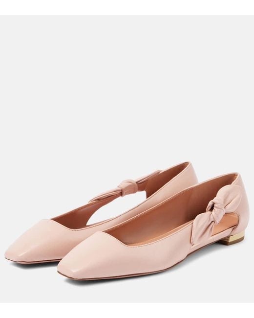 Aquazzura Pink Very Bow Tie Leather Ballet Flats