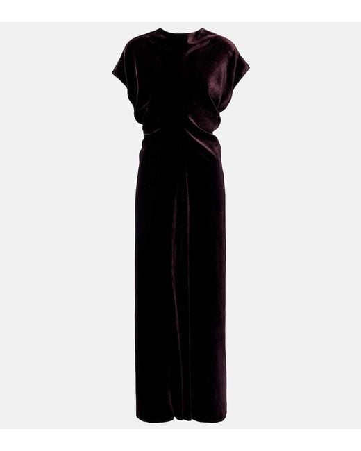 Agnona Black Gathered Velvet Midi Dress