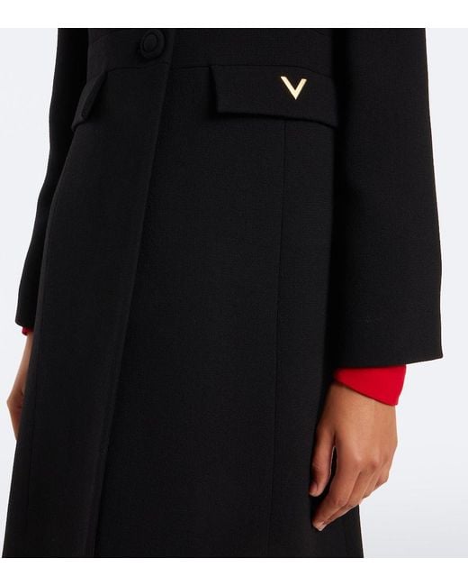Valentino Black Vgold Virgin Wool Crepe Coat