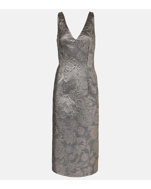 Totême Gray Floral Brocade Cocktail Dress