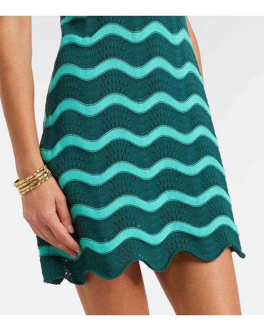 LaDoubleJ Green Wavy Crochet Keyhole Cotton Minidress