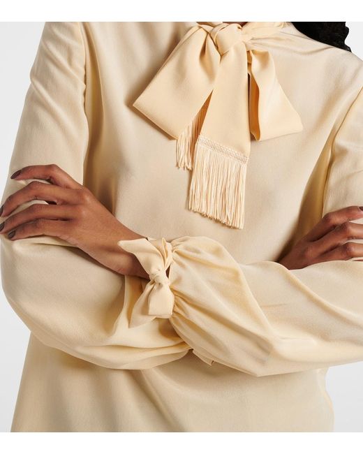 Camisa De Crepe De Seda Con Lazo Valentino de color Natural