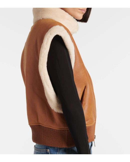 Isabel Marant Brown Edwina Shearling-Trimmed Leather Vest