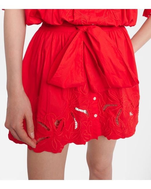 Juliet Dunn Red Broderie Anglaise Cotton Poplin Minidress