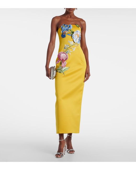 LEO LIN Yellow Rayna Floral-Applique Bustier Dress