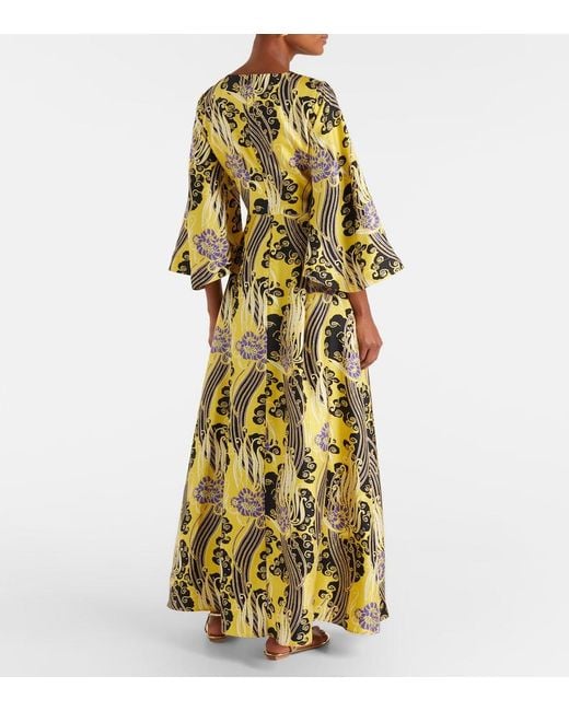 LaDoubleJ Metallic Belle Cutout Printed Silk Maxi Dress