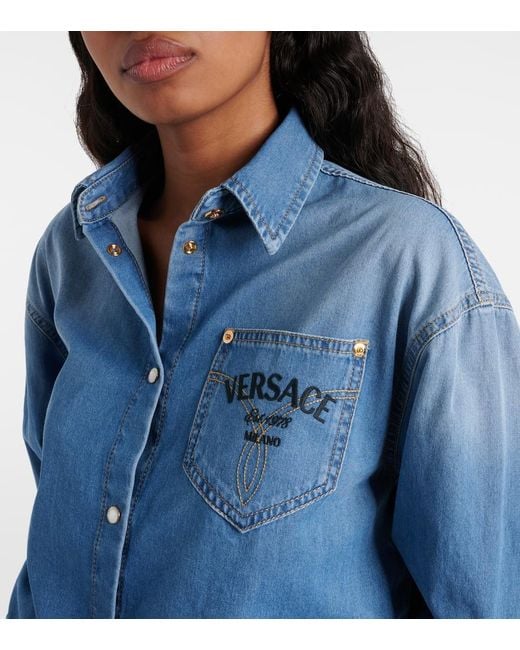 Versace Blue Cropped-Jeanshemd Milano
