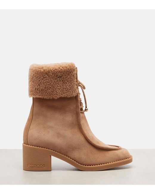 Jimmy Choo Brown Hali Shearling-Trimmed Suede Ankle Boots