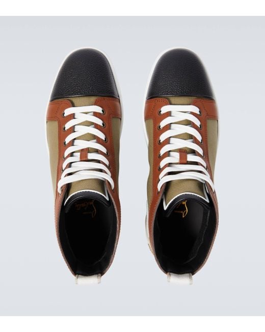 Christian Louboutin Brown Fun Louis Leather-trimmed Sneakers for men