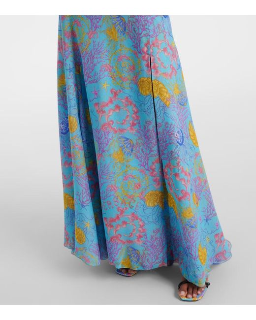 Vestido De Fiesta Estampado Con Cuello Halter Versace de color Blue