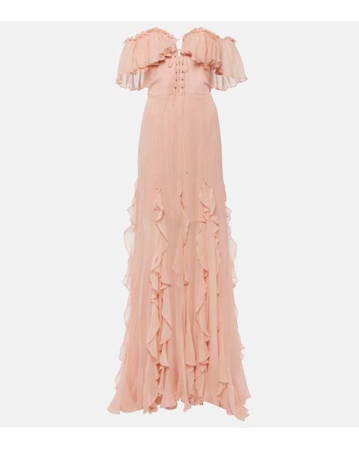Costarellos Pink Galiya Off-shoulder Silk Georgette Gown