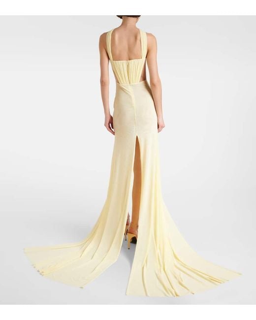 David Koma Metallic Ruched Halterneck Gown