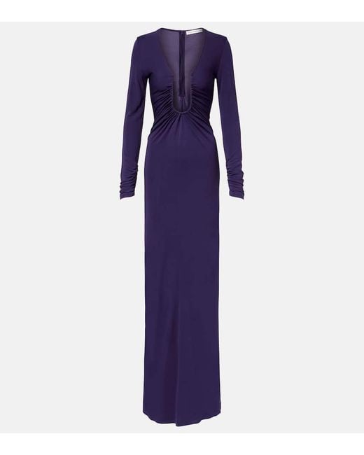 Christopher Esber Purple Arced Palm Cutout Gathered Gown