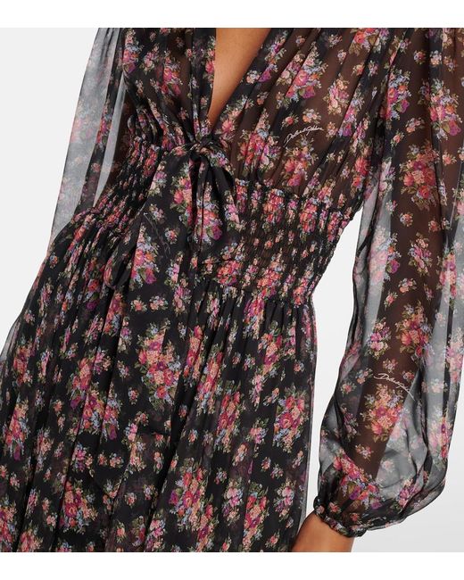 Dolce & Gabbana Black Floral Shirred Silk Midi Dress