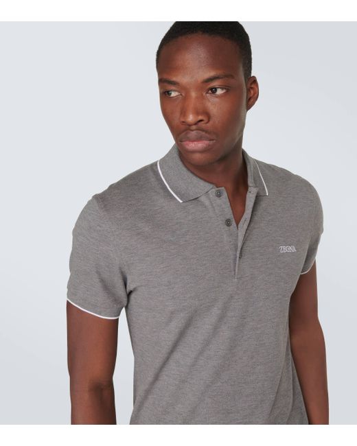 Zegna Gray Logo Cotton Blend Polo Shirt for men