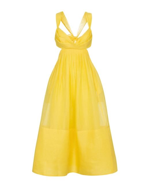 Zimmermann Yellow Botanica Linen And Silk Midi Dress