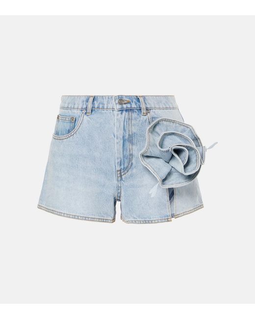 Area Blue Floral-applique Denim Shorts