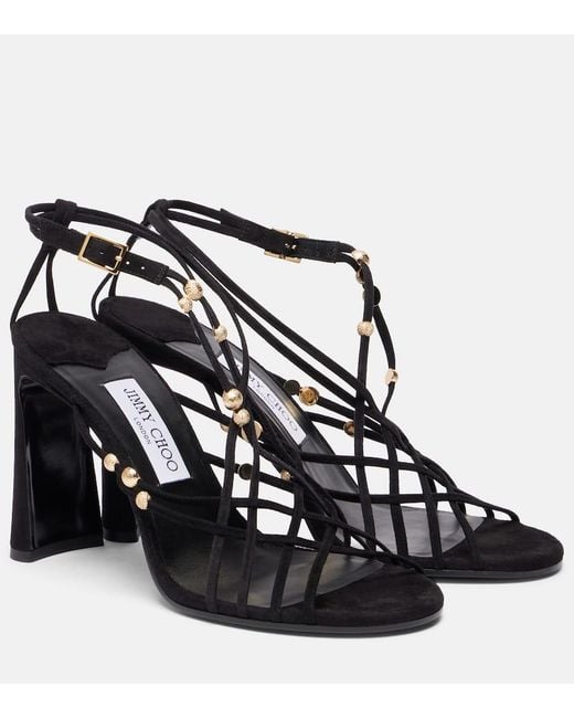 Jimmy Choo Black Felice 95 Embellished Suede Sandals