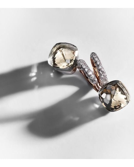 Pomellato White Nudo Classic 18Kt Rose And Earrings With Topaz And Diamonds