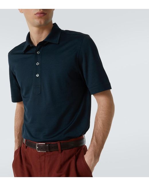 Zegna Polohemd Aus Baumwolle Und Seide in Blue für Herren