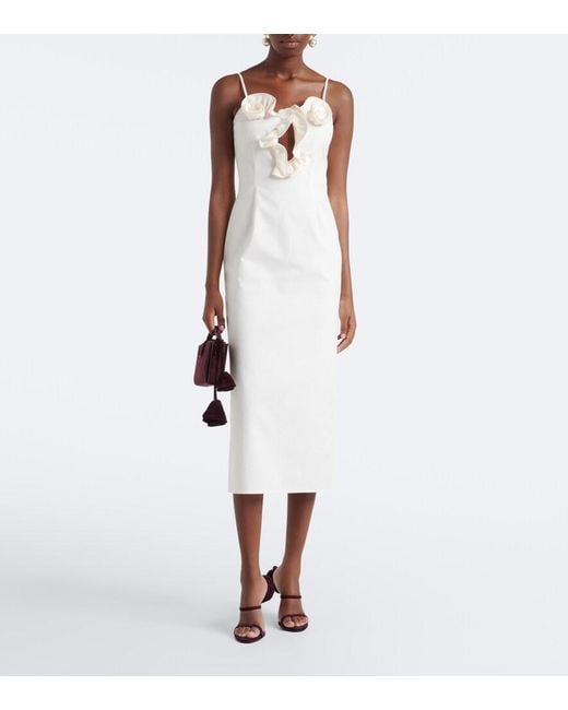 Magda Butrym White Floral-Applique Cotton Midi Dress