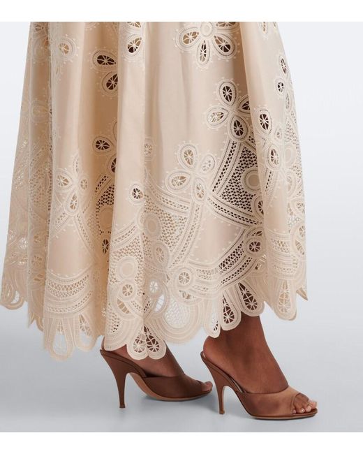 Elie Saab Natural Embroidered Gathered Maxi Skirt