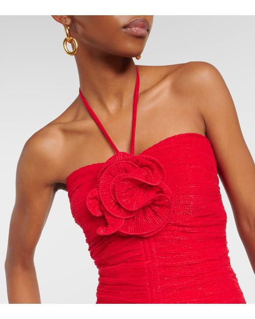 Rebecca Vallance Red Samantha Floral-applique Ruched Gown