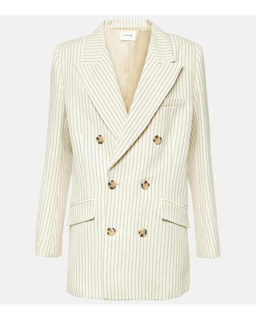FRAME White Striped Cotton And Linen Blazer