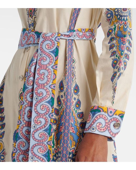 Etro White Cotton Chemise Midi Dress With Paisley Print
