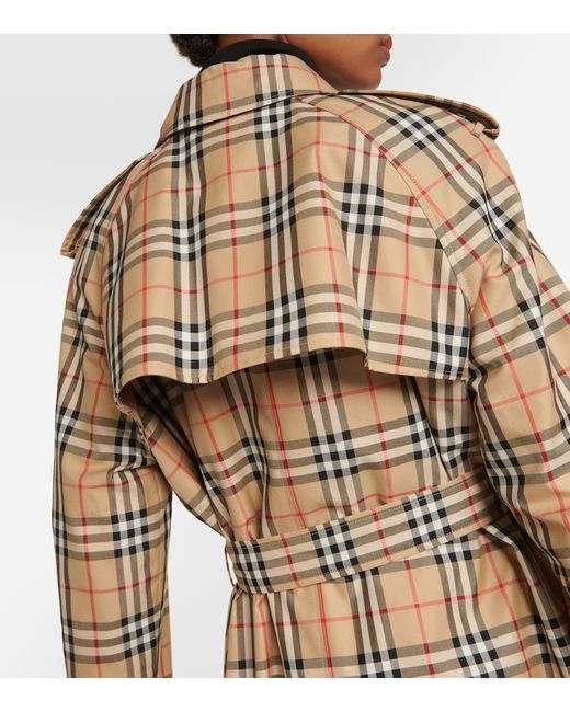 Trench in gabardine Check di Burberry in Natural